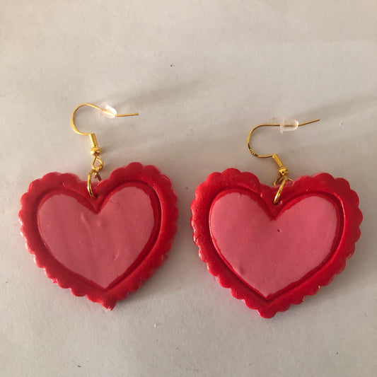 Valentines Day Heart-shaped polymer clay earrings